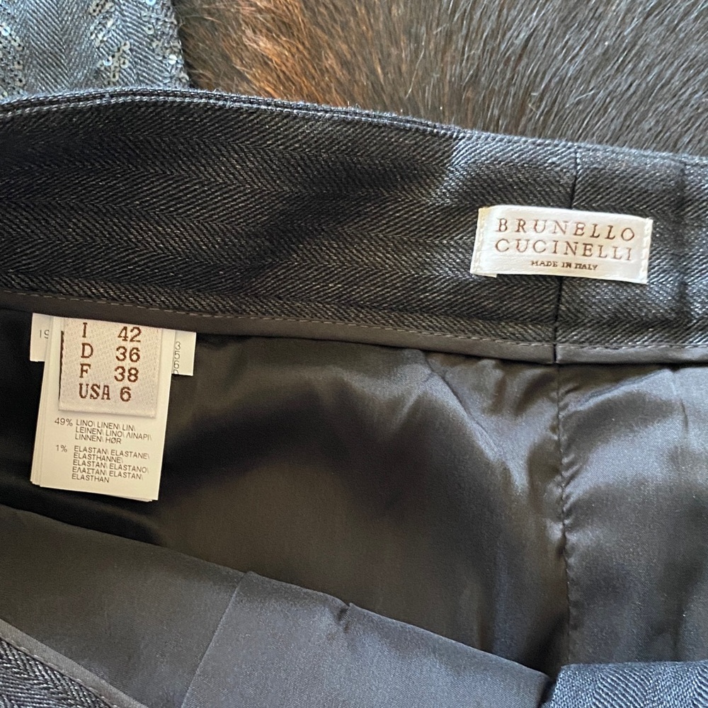Brunello Cucinelli Dark Gray Patterned Dress Pants - image 2